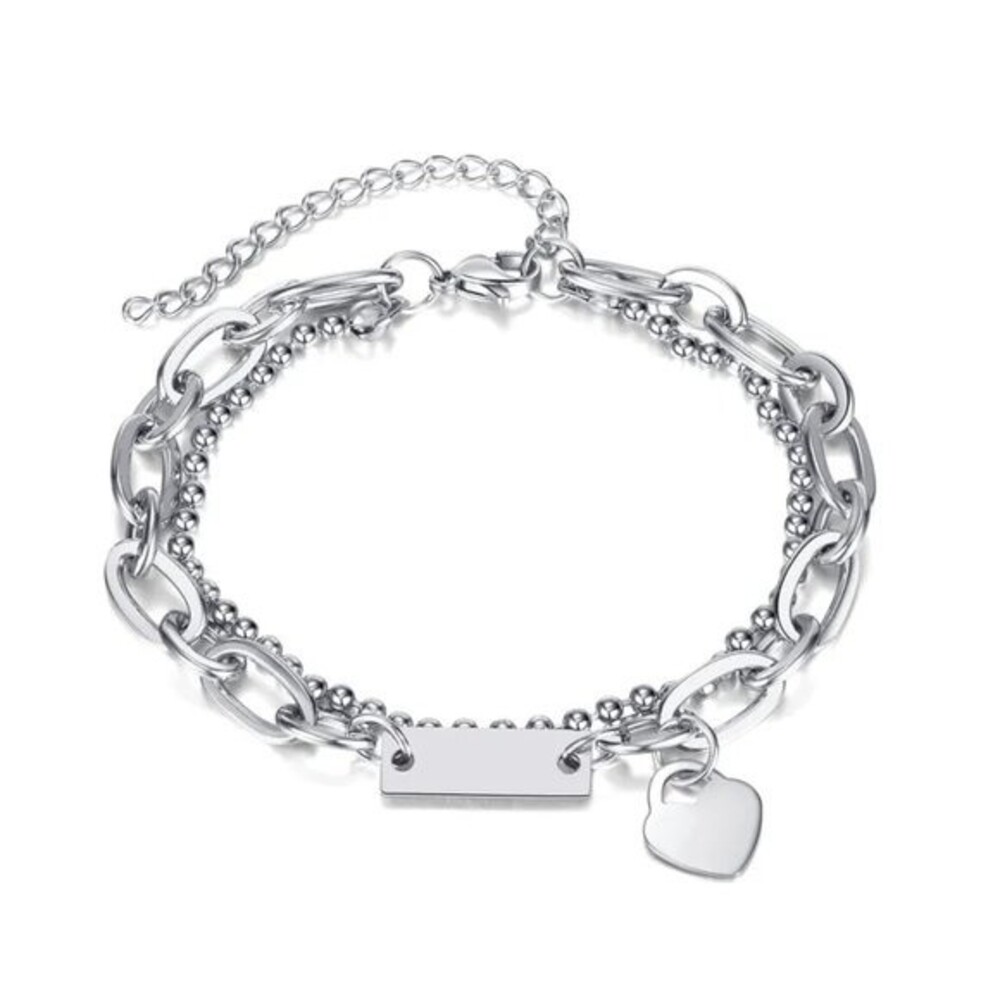 Silver Heart shaped Layered Chain Bracelet